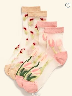 Old Navy Sheer Floral Tulip Ankle Socks - Pink, Beige, Green